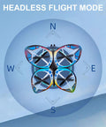 Mini Drone For Adults And Beginners, RC Butterfly Quad displaying headless mode with compass directions visible