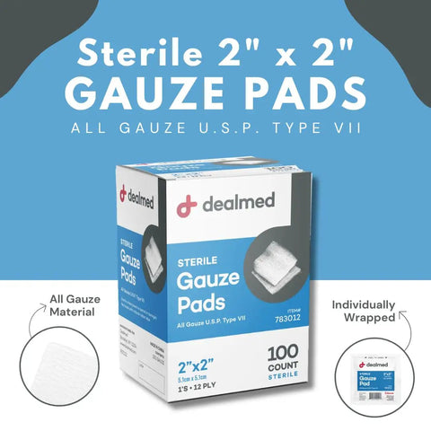 Box of Sterile 2x2 Gauze Pads 100 Count Disposable And Individually Wrapped For Wound Care Go To First Aid Kits And Medical Facilities
