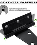 Six Pack 6 Inch T Strap Heavy Duty Gate Hinges shown with 270-degree rotation ability, black rustproof tee hinge for wood gates and sheds.