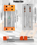 Low Profile Mini Vise Clamp For CNC Router Machines, Beefy Aluminum, size chart, orange and silver, flat-surface clamp