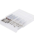 10Pc Tungsten Steel Screw Tap Set Straight Flute Machine Taps M1-M3.5 Thread Repair Kit in a transparent storage case.