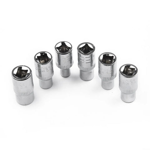 Six Piece Heat Treated Steel E Socket Set With 1/4 Drive For Heavy Duty Mechanics Gear That Lasts And Grips Tight On Bolts image