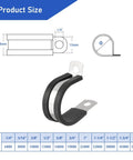 Diagram of Heavy Duty 232 Piece Cable Clamps Kit With 304 Stainless Steel Rubber Cushioned Insulated P Clamps in 10 sizes.