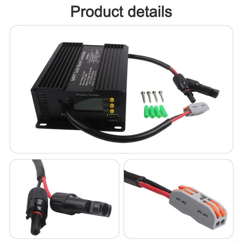 Super Sick 1000W Solar Charge Controller Runs 48V 60V 72V Electric Scooter Batteries Without A Sweat showing display, connectors and installation parts.