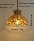 YNAHZAOK Hand-Woven Jute Rope Pendant Light Wrapped Iron Frame Hanging Lamp with Natural Hemp Rope Cord Rustic Farmhouse Ceiling Lighting, 30cm height and 35cm width.