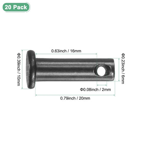 20 Pack Single Hole Carbon Steel Clevis Pins M6x20mm Flat Head For Mechanical Linkage Fixed Parts Ship Rigging Quick Assembly Reusable Link Hinge Pin Heavy Duty Hardware Fasteners, 6x20mm with 2mm hole