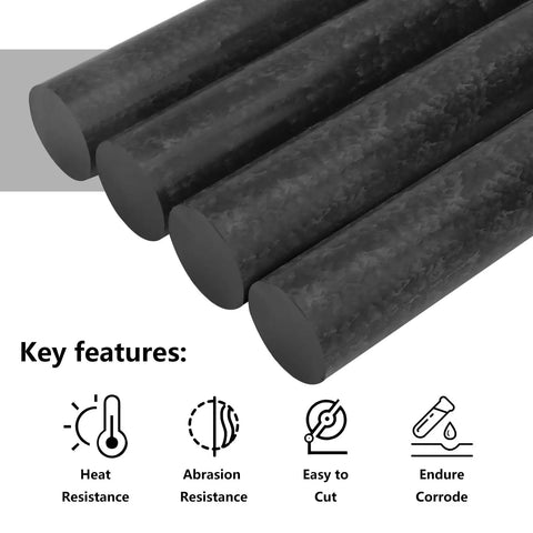 4 Pack 1.57 Inch Black Acetal Copolymer Rods 12 Inch Length Delrin Style Plastic Rods For No Mar Fixtures Bushings And Spacers High Density Hard Wear Resistant Engineering Grade Rods, black rods