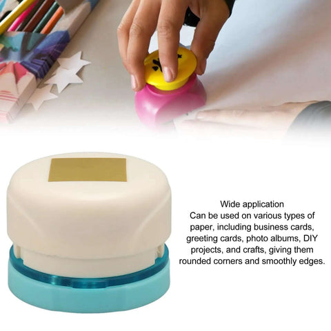 Handheld durable metal hole punch for paper crafting DIY embossing, ideal for business cards and scrapbooking with clean cuts, shown in use.