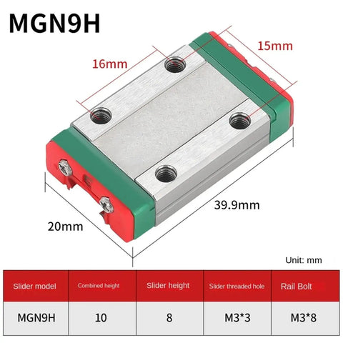Dope Linear Rail Slide Kit From 100Mm To 500Mm With One Carriage 450Mm Rail Length Pro Grade Precision For CNC DIY Robotics Slick Motion And Accurate Positioning, MGN9H model dimensions shown
