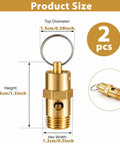 Quarter Inch NPT 200 PSI Brass Air Compressor Pressure Relief Valve dimensions with top diameter, height, and hex width