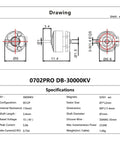 Technical drawing of the VCI 0702 30000KV Brushless Motors Pack For 65Mm FPV Whoop Drones, with dimensions and specifications.