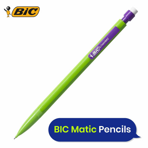 Green and purple BIC mechanical pencil with eraser and retractable tip