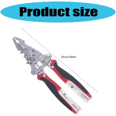 Heavy Duty Foldable Wire Strippers 16 In 1 Electrician Pliers displayed with product size 25cm/9.84in for easy usage.