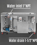 Heavy Duty Industrial Ultrasonic Parts Washer 81 Gallon Tank Uses Three Phase Power To Crush Stubborn Oil Grease And Coolant With Sick Deep Cleaning Performance Today showing water inlet and drain connections.
