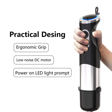 Powerhouse 800W 5 In 1 Handheld Immersion Blender With 12 Speeds showcasing ergonomic grip and LED light feature.