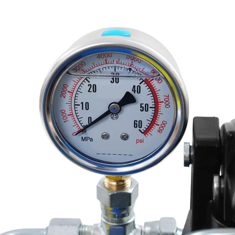 Pressure gauge on Beast Of A Handheld Hydraulic Hose Crimper With 8 Interchangeable Dies, 0.01mm Rotary Micrometer Precision Tool