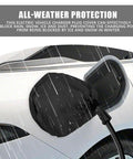 Magnetic Ev Charger Port Cover With All Weather Rain Snow Uv Shield For Electric Cars in rain, protecting charging port on vehicle.