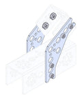 Heavy Duty Kickass Aluminum 120 Degree Robot Gusset attached to a beam, showing bracket holes and mounting points, ideal for STEM projects.