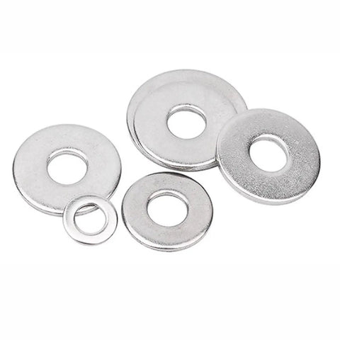 Flat Washer Kit For M10 And M12 Bolts With Precision Spacers And Shims In Stainless Steel Ultra Thin To Thick Washers For Fine Adjustments And Solid Load Distribution Great For Custom Fit And Quick Mechanical Tweaks. stainless steel washers in assorted sizes on white