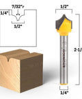 Groove Point Roundover Router Bit Set For Woodworking, 4 Bit Bundle With 1/4 Inch Shank, showing 7/32 inch radius bit