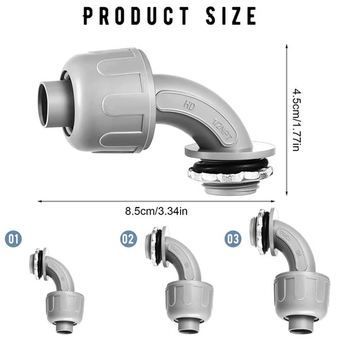 Liquid Tight Non Metallic Conduit Connector Fittings 90 Degree PVC Electrical Conduit Fittings For Home Kitchen Bathroom Tubing One Half Inch Easy Install Durable Iron Lock Plate