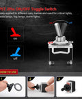 Rugged 8 Pack SPST Toggle Switches 2 Pin 20A 125V AC And 15A 250V AC On Off, showing on-off positions and installation steps