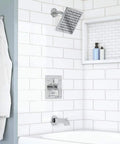 Modern Single-Handle Tub and Shower Faucet in Chrome With Valve Included For An Easy Upgrade installed on bathroom wall