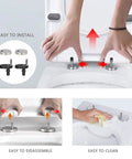 Premium White Elongated Square Front Soft Close Toilet Seat installation process showing quick release hinges and easy cleaning features.