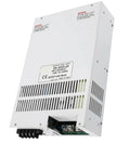 Heavy Duty Adjustable Switching Power Supply Delivering 4000 Watts With Cc Cv Control For Industrial Equipment And Battery Charging, white metal casing angled view.