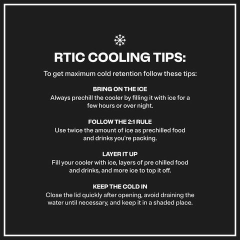 RTIC cooling tips for using 52 Quart Ultra Light Wheeled Cooler Insulated Ice Chest For Beach Camping Fishing Picnics And Boating