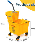35 Quart Side Press Wringer Mop Bucket Set On Wheels With Industrial Mop For A Workhorse Heavy Duty Floor Cleaning Solution In Home Office Garage And Commercial Janitorial Use Rectangular view with product dimensions