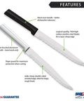 Smooth Serrated Slicer Knife With Knockout Double Sided Teeth That Crush Through Tough Produce Skins Like Hot Knife with T420 stainless steel blade and aluminum handle.