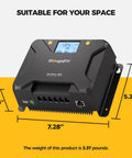 30A MPPT Solar Charge Controller With Low Temp Cutoff App Control And Backlit LCD for 12V 24V battery banks, dimensions shown
