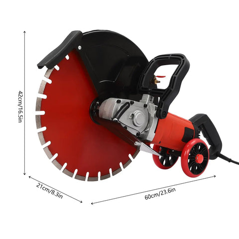 Heavy Duty Electric Concrete Saw With Four Thousand Watt Motor And Industrial Diamond Blade For Cutting Granite Porcelain Wood And Masonry 60cm size