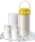Grind Mode Ready Portable Breast Milk Cooler Pack Holds Two Twenty Two Ounce Thermal Containers with ice pack for fresh milk.