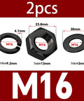 Black 304 Stainless Steel Hex Nut Assortment Kit M2 Through M20 With Flat And Spring Washers M16 Display