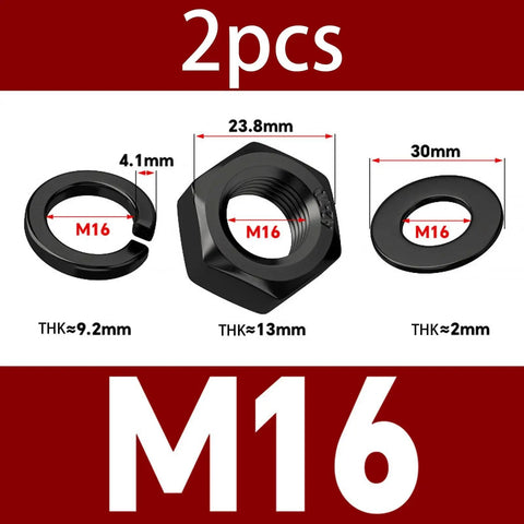 Black 304 Stainless Steel Hex Nut Assortment Kit M2 Through M20 With Flat And Spring Washers M16 Display