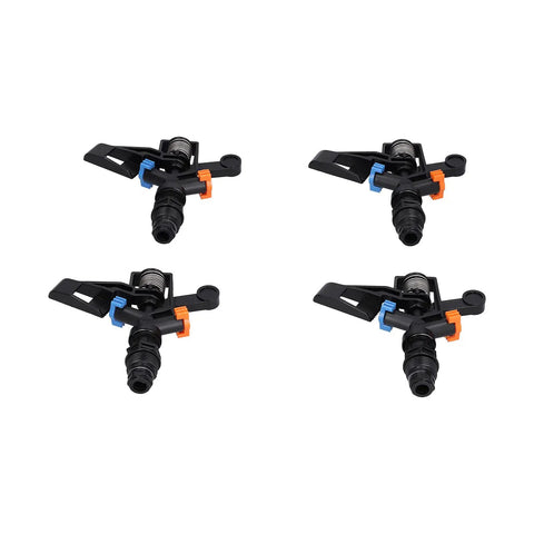 Set of four black 360° sprinkler heads from 10 Pack One Half Inch Male Thread 360 Degree Sprinkler Heads For Lawn Garden Irrigation