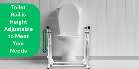 Height Adjustable Standing Toilet Safety Rail With Foam Handles For Elderly Seniors Sturdy Frame And Non Slip Grips Easy Install