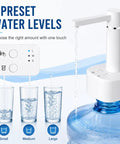 2-In-1 Desktop And Bottle Top Electric Water Dispenser Pump, One-Touch Easy Pour, 3 Preset Levels, pouring water into glass