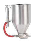 Industrial Grade Pneumatic Cement Mortar Sprayer With 6 Interchangeable Nozzles For Exterior Wall Textured Paint Plaster And Diatom Mud 3.5 Liter large stainless steel hopper with red hose attachment.