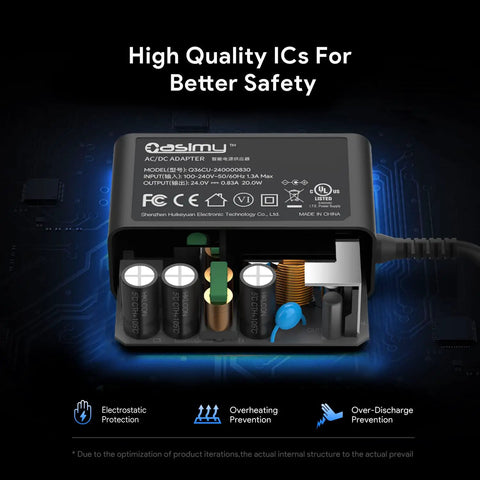 20W AC Power Brick For ResMed AirMini AutoSet Travel CPAP Machine 24V 0.83A Charger Cord showing internal components and safety features