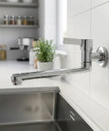 Wall Mounted Extended Kitchen Faucet Cold Only Rotatable Spout 304 Stainless Steel Single Lever for Mop Pool Utility Sink Silver(25cm) with sleek design.