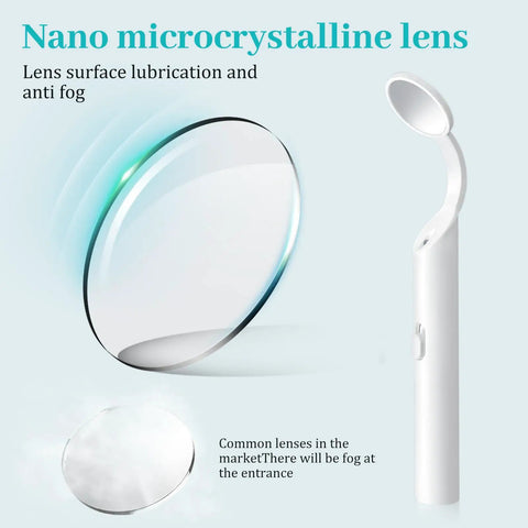 Two Piece LED Lighted Dental Mirror with Anti Fog Curved Angle for Easy Mouth Inspections, Bright LED Light, Pro Grade Tool for Dentist Offices and DIY Home Care, Non Toxic Clear View, Simple Clean and Reuse White, white anti-fog curved dental mirror