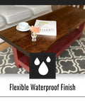 Straight Up Pure Dark Tung Oil For Wood Finishing Food Grade Water Resistant Coating Butcher Blocks Cutting Boards Outdoor Furniture Countertops One Gallon Smooth Matte Finish on a finished wooden table.