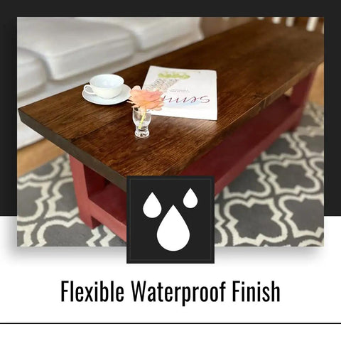 Straight Up Pure Dark Tung Oil For Wood Finishing Food Grade Water Resistant Coating Butcher Blocks Cutting Boards Outdoor Furniture Countertops One Gallon Smooth Matte Finish on a finished wooden table.