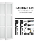 No Fuss Space Saver 30 By 84 Inch Bifold Sliding Barn Door With Hardware Kit Included, glass panels and hardware displayed