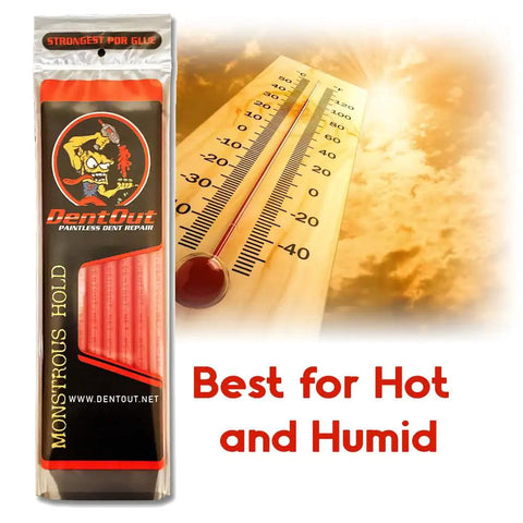 Monstrous Red PDR Glue Sticks Ten Pack for Paintless Dent Repair, Heavy Duty Adhesive for Precision Dent Removal, Compatible With Standard Half Inch And Seven Sixteenths Inch Hot Glue Guns, Melts At 185 Degrees Fahrenheit, red glue sticks pack