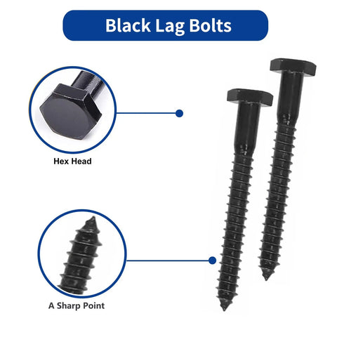 Pro Grade Stainless Steel Lag Screws Set With Black Oxide Finish Includes One Inch One And A Half Inch Two Inch Two And A Half Inch And Three Inch Lag Bolts In A 155 Piece Assortment With Washers Heavy Duty Wood Screws 304, showing hex head and sharp point features.