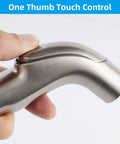 Brushed Nickel Kitchen Sink Sprayer Attachment With Ergonomic Pull-Out Head showing one-thumb control